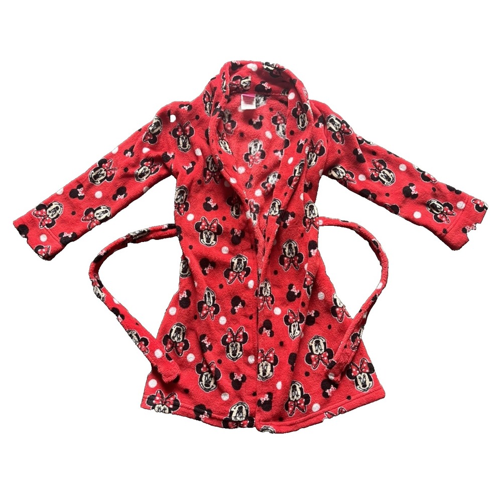 Girls DISNEY Minnie‎ Mouse Red/Plush Robe Size 7/8 with tie belt - Picture 1 of 6